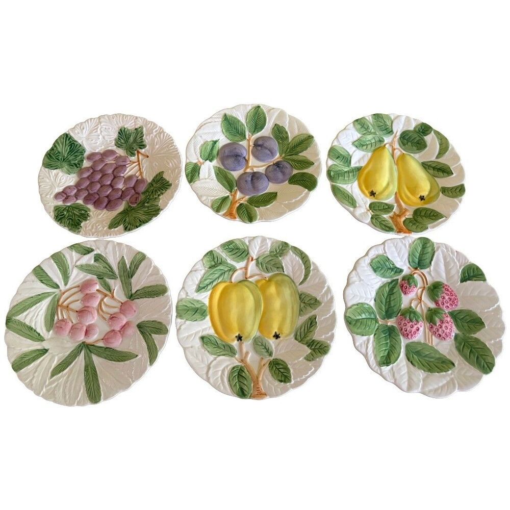 Set 6 Majolica Shafford Fruit Du Jour Salad Plates 8.25" Vintage 1987